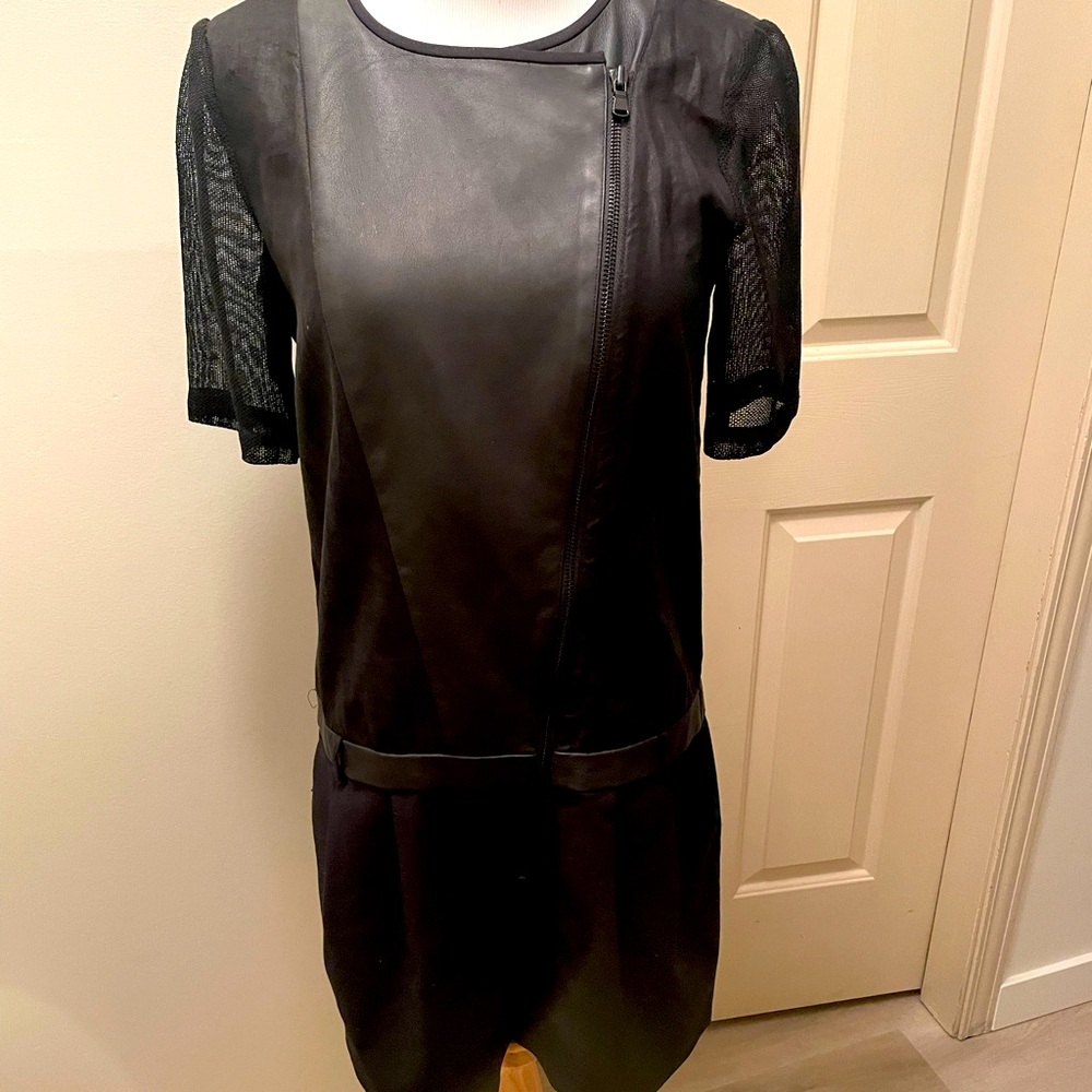 Gorgeous Tibi Lamb leather and mesh sleeve Romper